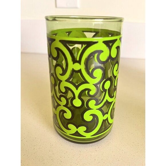 Vintage Baroque Avocado Green Highball Glasses Set Of 4 - Retro MCM - Picture 2 of 3